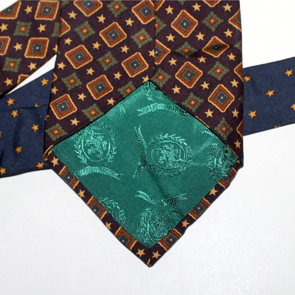 Vintage Tommy Hilfiger Necktie 100% silk brown blue stars USA preppy